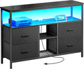Huuger TV Stand Dresser with Power Outlets and LED Lights, 4 Drawers by Huuger