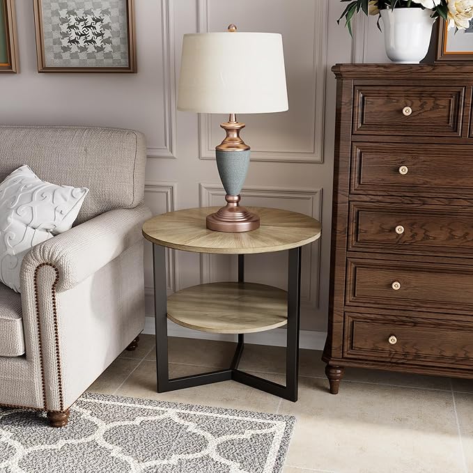 LEEMTORIG Round Side Table, Large 2-Tier End Table Nightstand - Image 8
