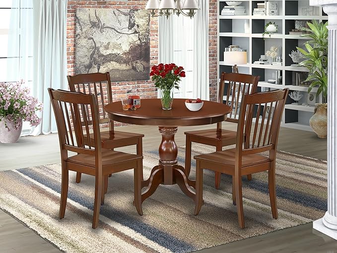 East West Furniture HBDA5-MAH-W 5 Piece Dining Set Includes a Round Dining Table - Image 2