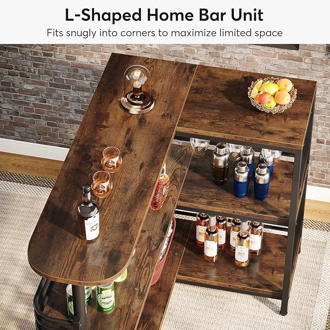 Tribesigns L-Shaped Home Bar Unit, 3 Tier Liquor Table - Image 6