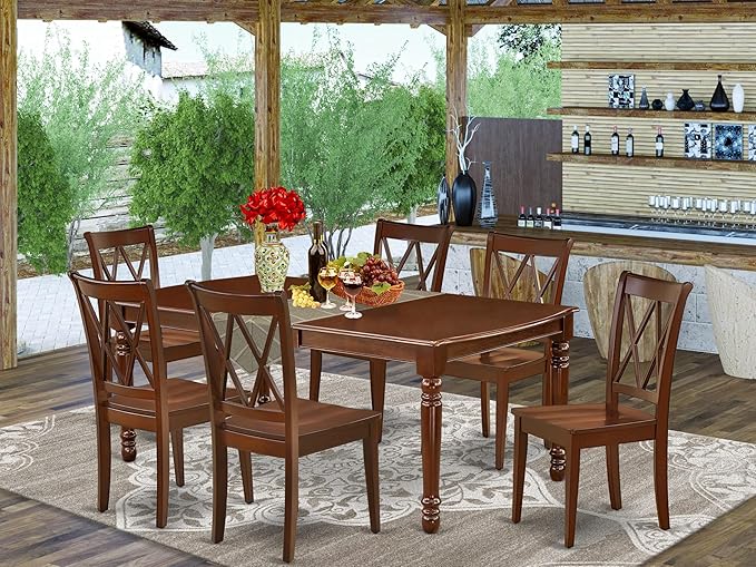 East West Furniture DOCL7-MAH-W 7 Piece Dining Table Set Consist of a Rectangle - Image 2