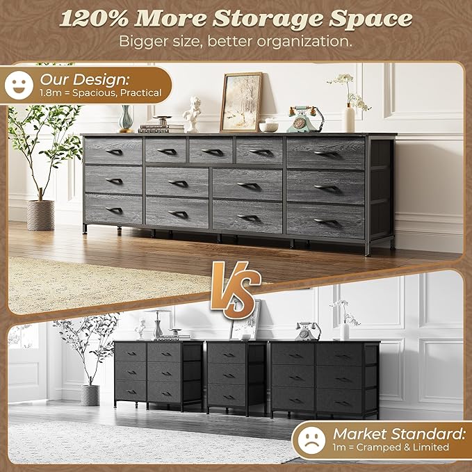 Huuger 70 Inch Dresser for Bedroom, TV Stand for 65, 80 Inch TV, 13 Fabric - Image 6