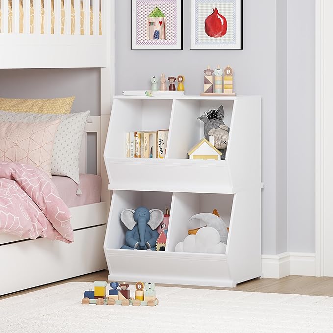UTEX Stackable Toy Storage Cabinet, Wooden Cubby Organizer, Living Room - Image 3