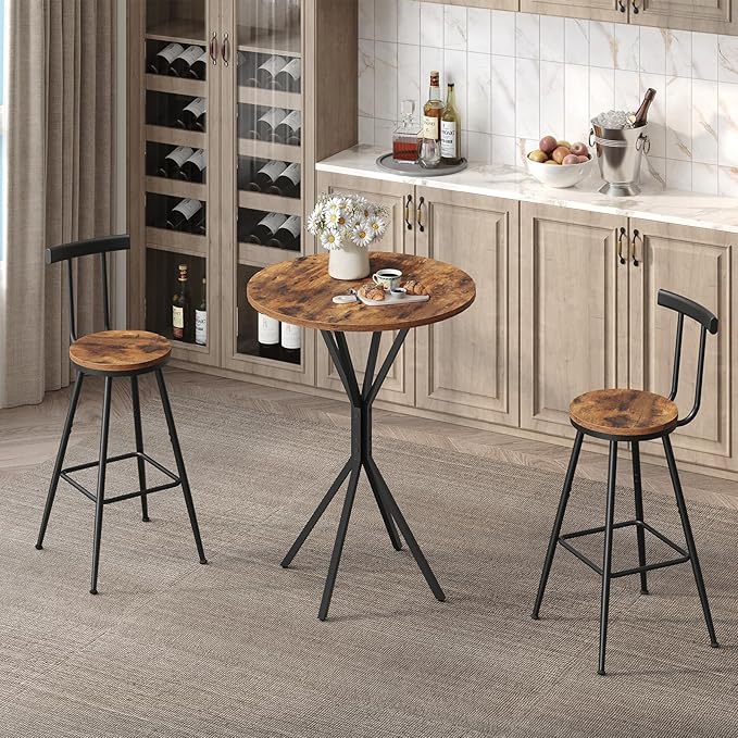 Bar Table, Round High Top Pub Table, 36.2'' Tall Cocktail Table, Metal Frame - Image 7