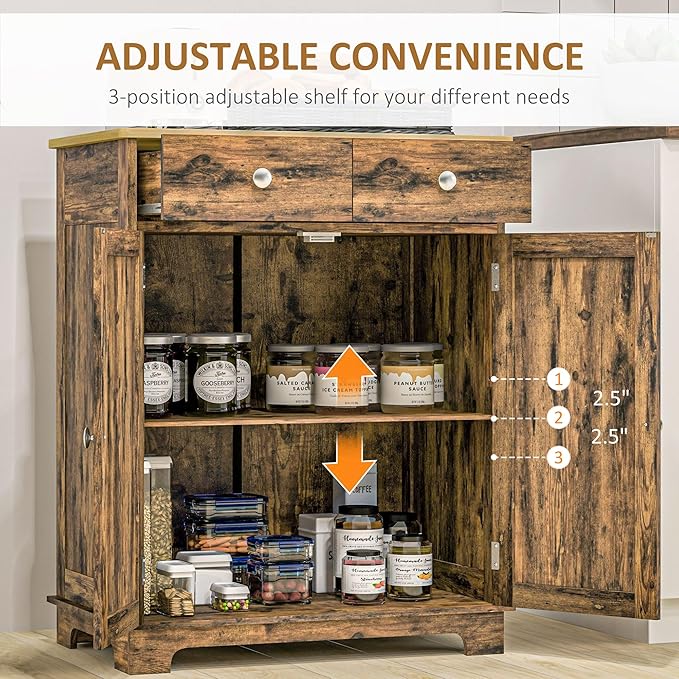 HOMCOM Sideboard with Solid Wood Countertop, Modern Kitchen Storage Cabinet - Image 6