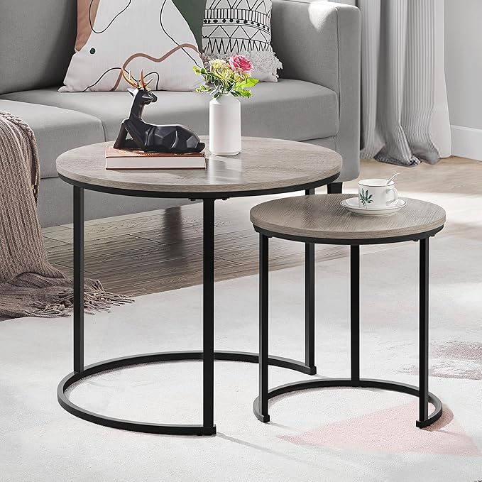 Yaheetech Nesting Coffee Table Set of 2, Nesting Table, Rustic Stacking Side - Image 2