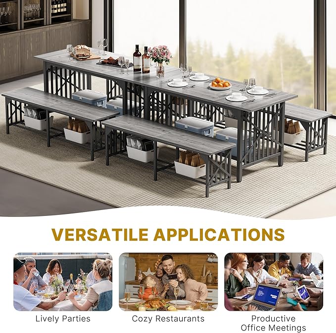 DWVO 3-Piece Dining Table Set for 4-6 People, Industrial Rectangular Dining - Image 5
