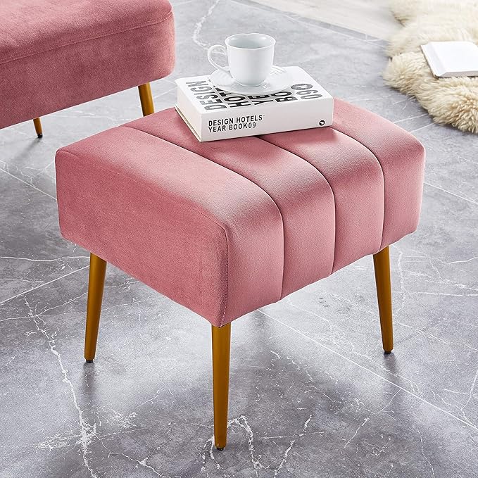 Ball & Cast Upholstered Velvet Ottoman, Footrest 18"W x 15.75"D x 17.5"H Rose - Image 2