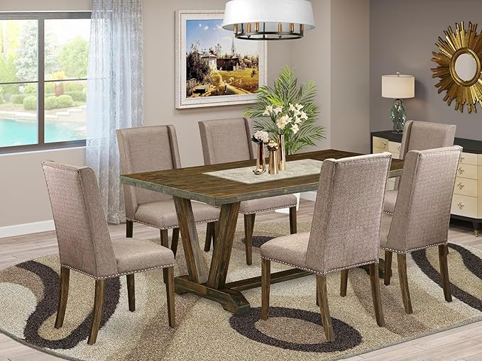East West Furniture V777FL716-7 7 Piece Dining Room Table Set Consist of a - Image 2
