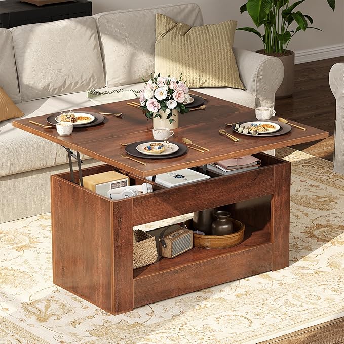 40" Lift Top Coffee Table, 4 in 1 Multi-Function Lift Coffee Table - Image 8
