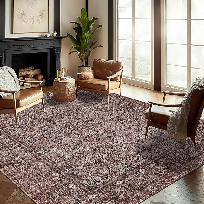 Washable Area Rug 10'x14' Boho Design Non-Shedding Easy Care Ideal by CHAMPLANT