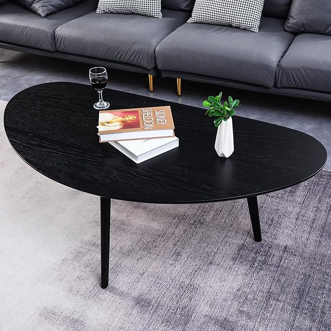FIRMINANA Mid Century Modern Coffee Table, Oval Black Coffee Table - Image 4
