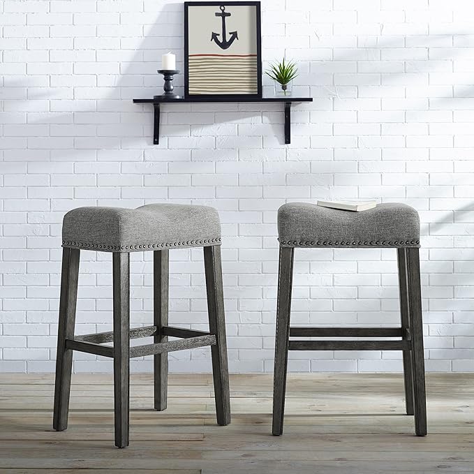 Roundhill Furniture Coco Upholstered Backless Saddle Seat Bar Stools 29" Height by RoundhillFurniture