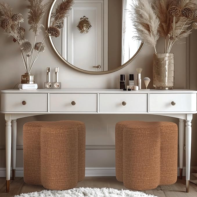 HomePop Upholstered Clover Shaped Ottoman Home Décor | Foot Rest Pouf – Rust - Image 4