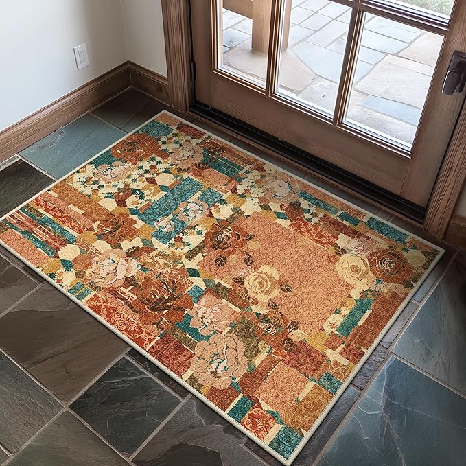 GENIMO Area Rug 2x3 Doormat, Machine Washable Low Pile Rugs, Small Floral - Image 2