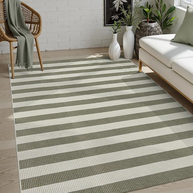 OJIA Outdoor Patio Rug 5'x7', Striped Rug Machine Washable Large Area Rugs - Image 7