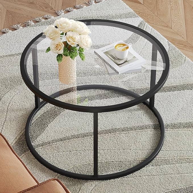 SAYGOER Round Coffee Table Glass Small Coffee Tables - Image 2