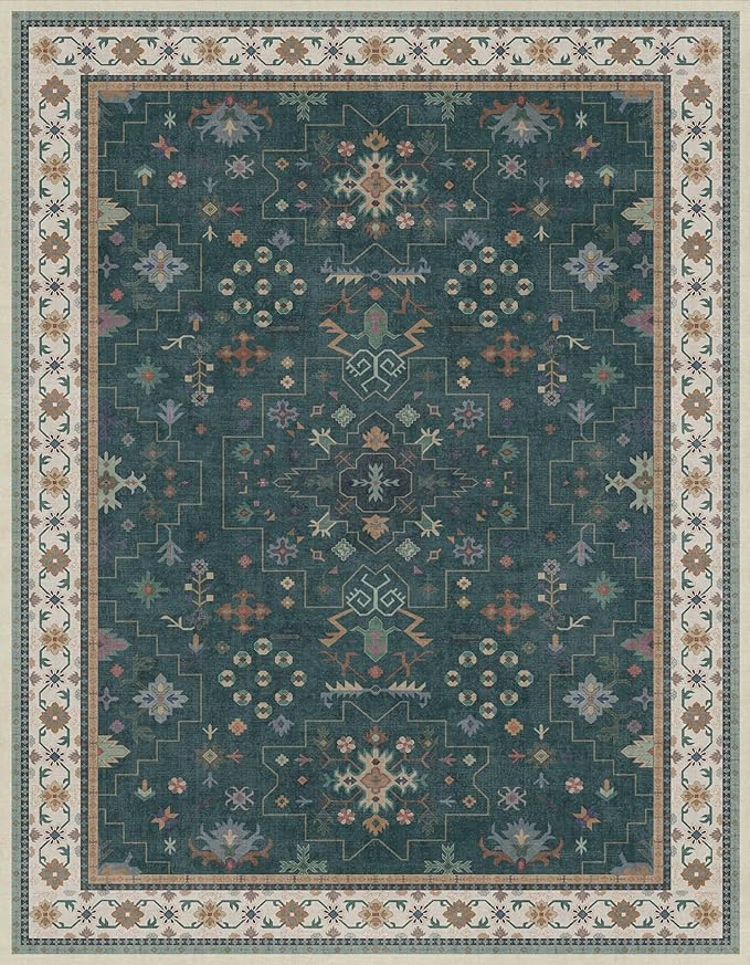 Vintage Dark Green 7x9 Dining Room Rugs - Image 2