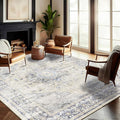 Washable Area Rug 9'x12' Floral Blue Boho Design Non-Shedding Easy Care Ideal by CHAMPLANT