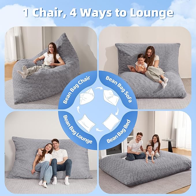 HABUTWAY 4 in 1 Bean Bag Chair, Giant Memory Foam Filling Bean Bag Sofa - Image 5
