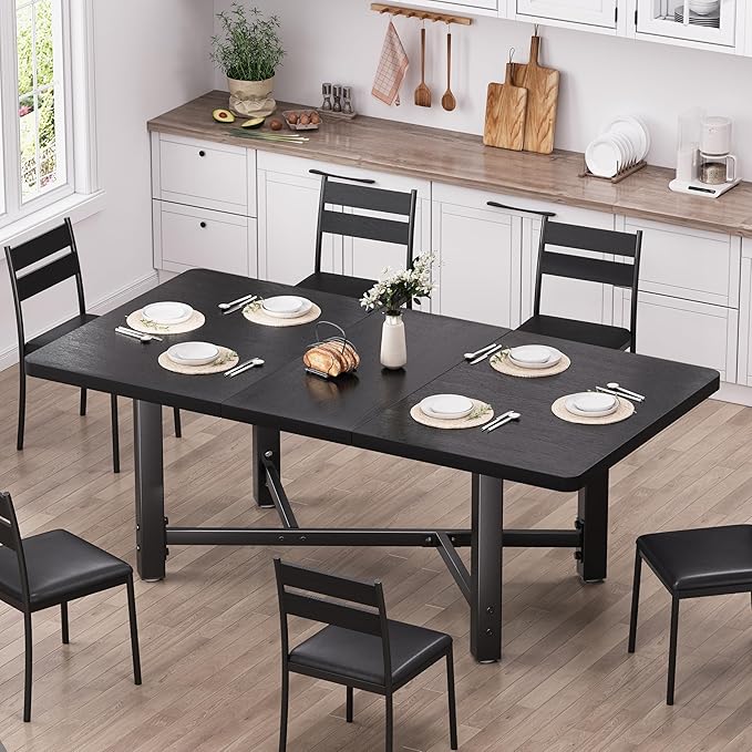Dining Table for 4-6, 62“Extendable Round Kitchen Dining Room Table, Space by JOCOEVOL
