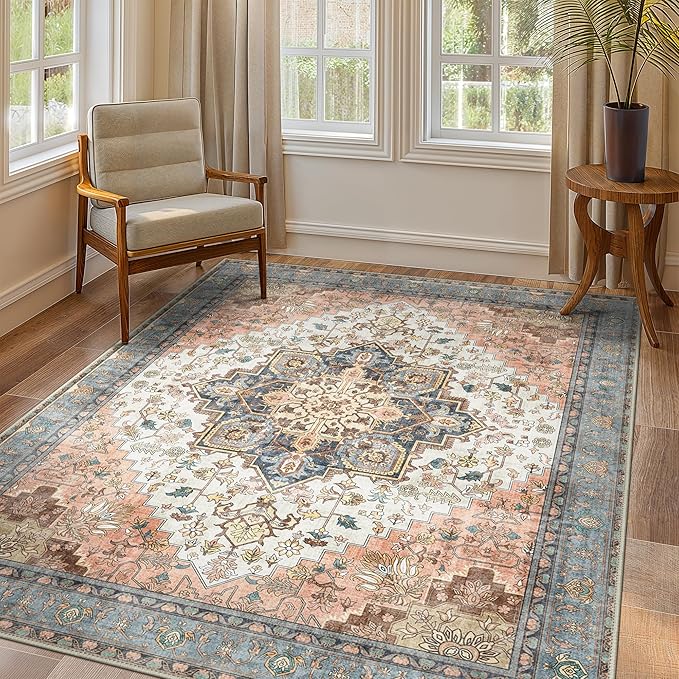 GENIMO 9x12 Area Rugs for Living Room, Non Slip Machine Washable Vintage Rugs by GENIMO