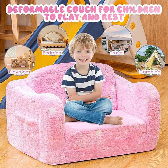 Lamerge 2-in-1 Toddler Couch, Glow in The Dark Baby Floor Bed, Foldable Toddler - Image 3