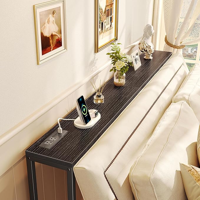 SUPERJARE Console Table with Outlet, 63 Inch Sofa Table with Charging Station - Image 2