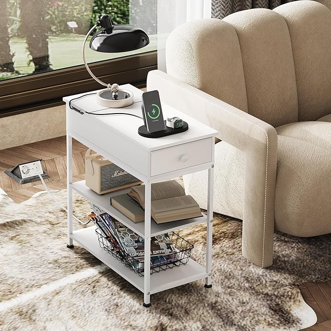 WLIVE Narrow Side Table with Charging Station, Couch Side Table - Image 2