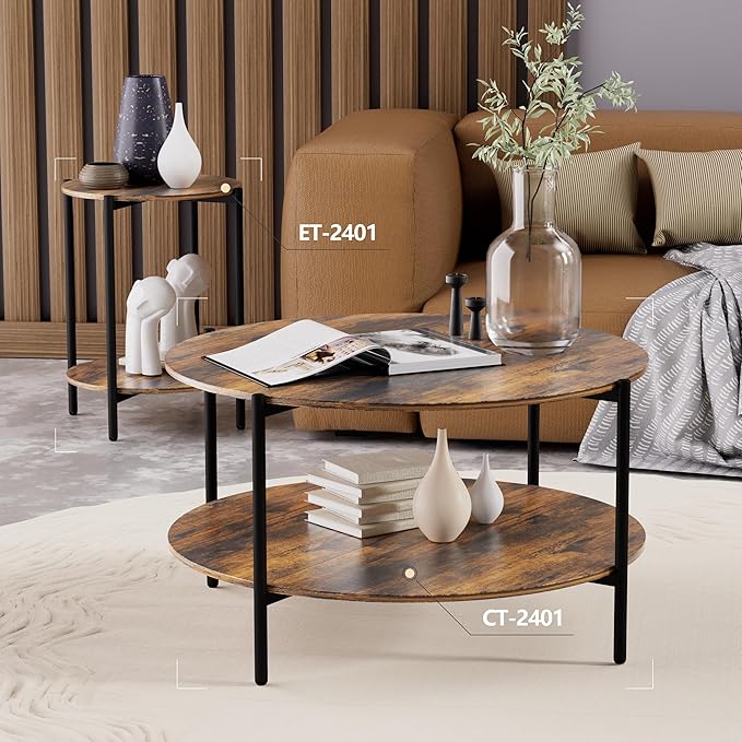 Round Coffee Table, 2-Tier 32.9" Circle Coffee Tables - Image 6