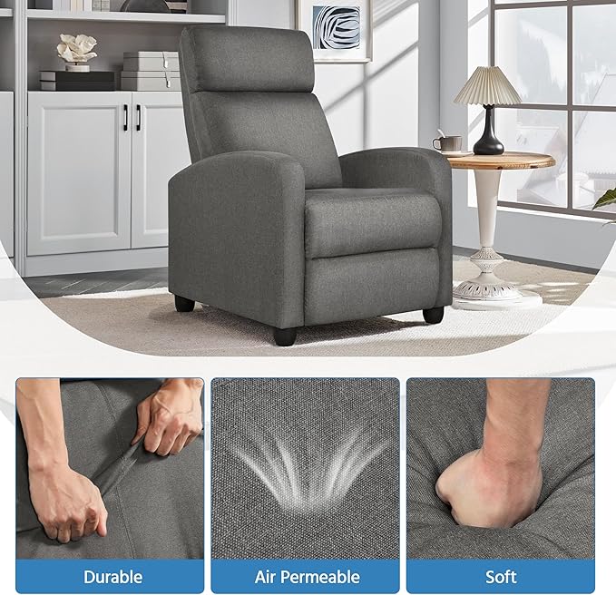 Yaheetech Fabric Recliner Chair Sofa Ergonomic Adjustable Single Sofa - Image 6