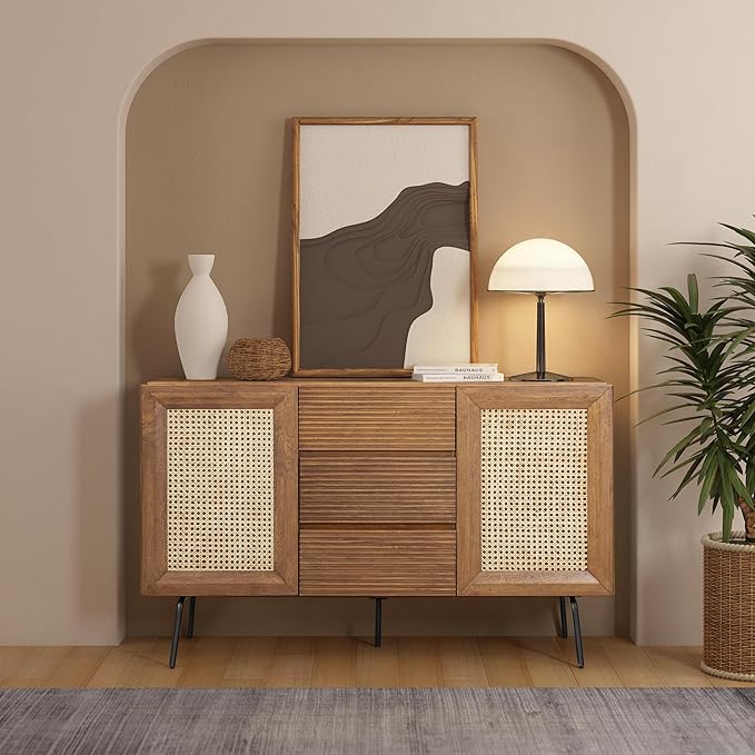 NTC MOSSIC Sideboard with 2 Doors and 3 Drawers, Buffet Cabinet with Natural by NTC