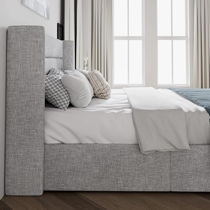 SHA CERLIN Full Size Lift Up Storage Bed/Modern Wingback Headboard/Upholstered - Image 8