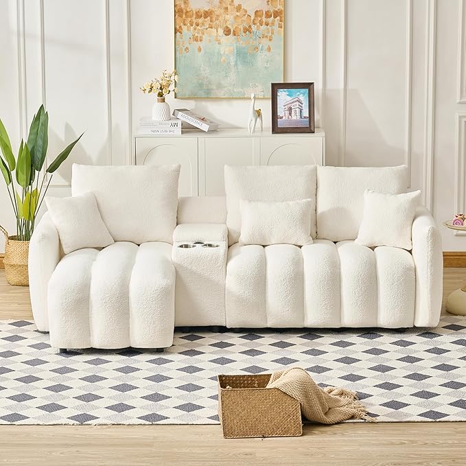 92-Inch Teddy Boucle Tufted Sofa Couch - Image 3