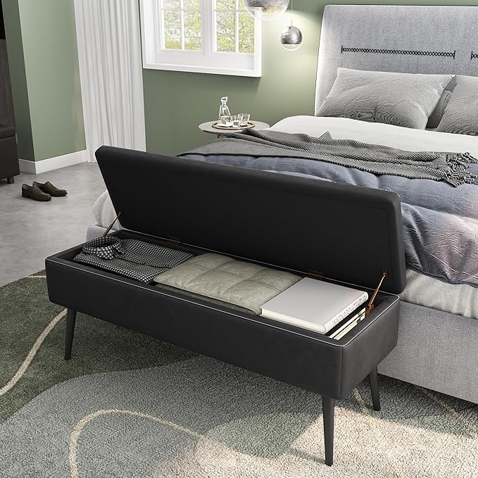 GarveeHome Storage Ottoman Bench, Mid-Century Modern Entryway Bedroom Bench - Image 3