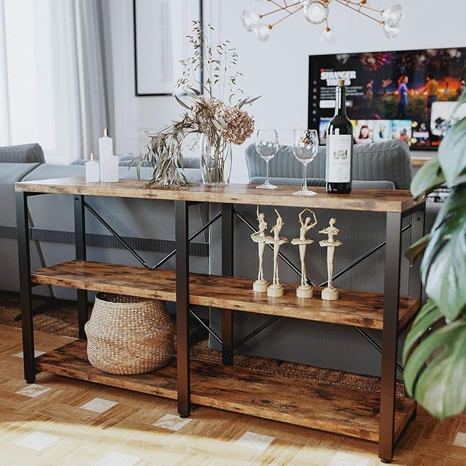 IRONCK Rustic Entryway Console Table, Long Hallway Table 55 in 3-Tier, TV Stand - Image 4