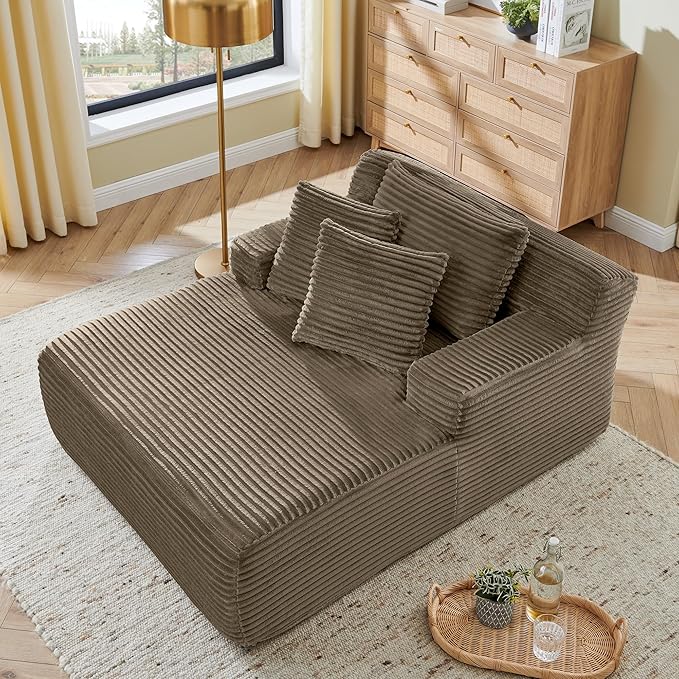 Oversized Chaise Daybed Lounge Sleeper Chair Sofa Bed Indoor, Fluffy Corduroy - Image 4