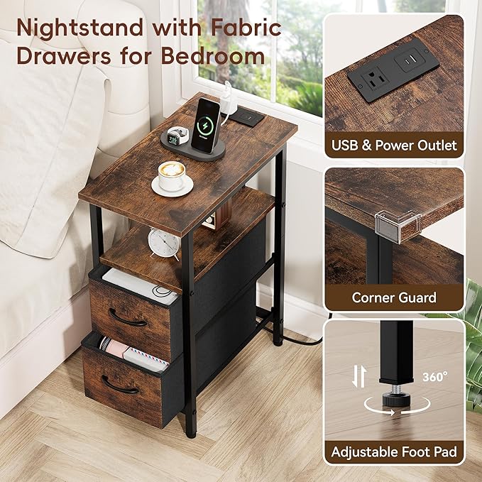 Vagusicc End Table with Charging Station, Narrow Side Table, 23.8'' Tall - Image 4