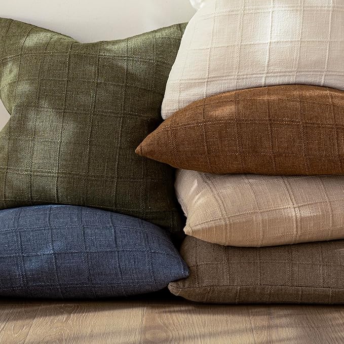 Foindtower Set of 2 Decorative Linen Check Throw Pillow Covers Neutral - Image 6