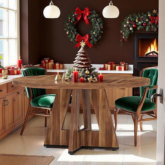 47" Round Dining Table for 4-6, Modern Dinner Table Farmhouse Round Small - Image 8