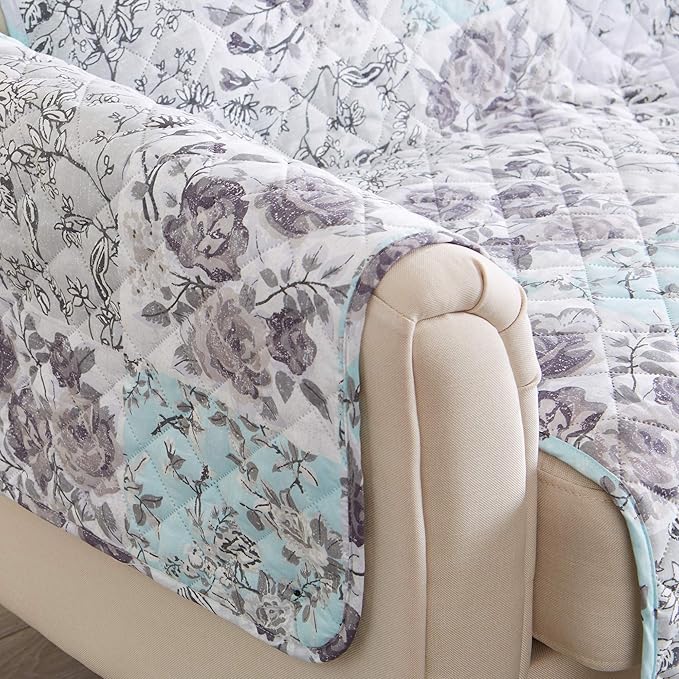 Reversible Floral Patchwork Furniture Protector Scalloped Edge Stain Resistant - Image 4