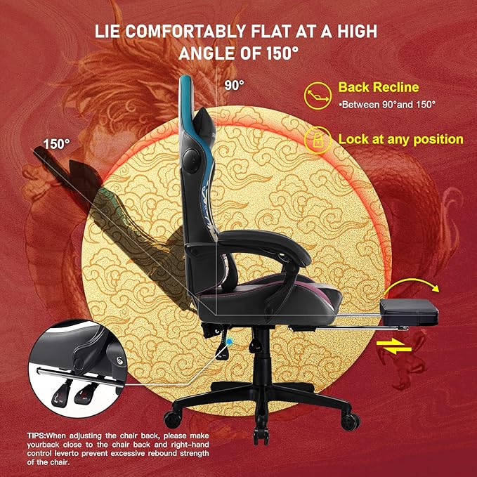GTPLAYER Gaming Chair with Bluetooth Speakers and Footrest, Dragon Series Video - Image 5