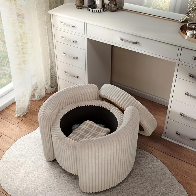 Furniture of America Lennox Modern Chenille 25-inch Round Storage Ottoman - Image 13
