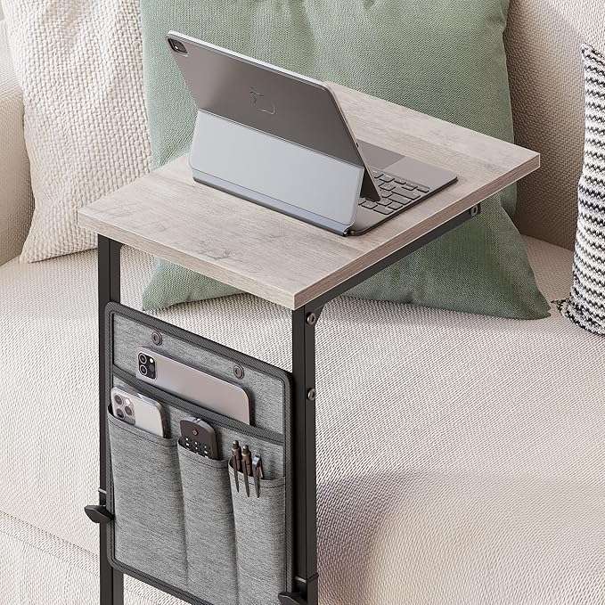 Vagusicc C Shaped End Table, Adjustable Height Small Couch Side Table, Laptop - Image 9