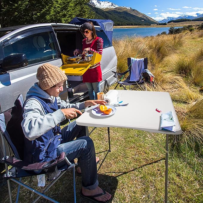 FORUP Folding Utility Table, 4ft Fold-in-Half Portable Plastic Picnic Party - Image 2
