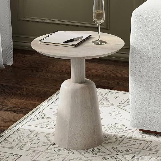 SIMPLIHOME Finchley Solid Mango Wood 18 inch Wide Round Contemporary Side Table - Image 2