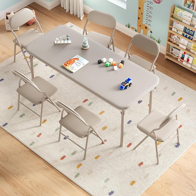 GarveeHome 7-Piece Kids Folding Table and Chairs Set, Toddlers Children's - Image 2