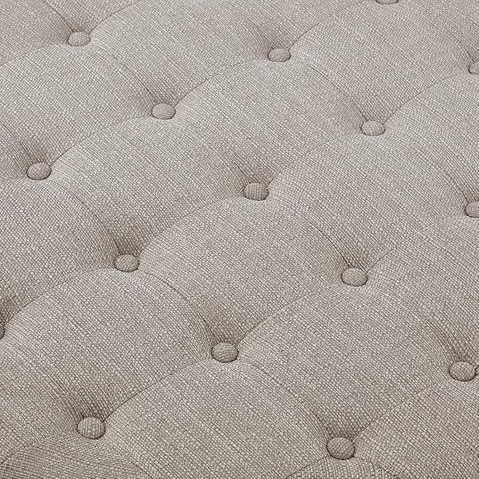 24KF Large Round Upholstered Tufted Linen Ottoman Coffee Table, Large Footrest - Image 5