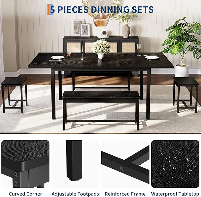 Garvee 5 PCs Extendable Dining Table Set - Image 4