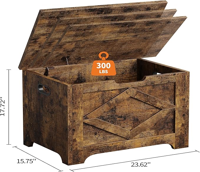 GarveeHome 23.6" Storage Chest, Wooden Storage Bench - Image 3